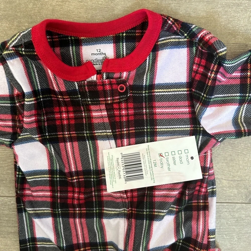 New Macys Flannel Plaid Pajamas Footies Baby 12 months  New with tags